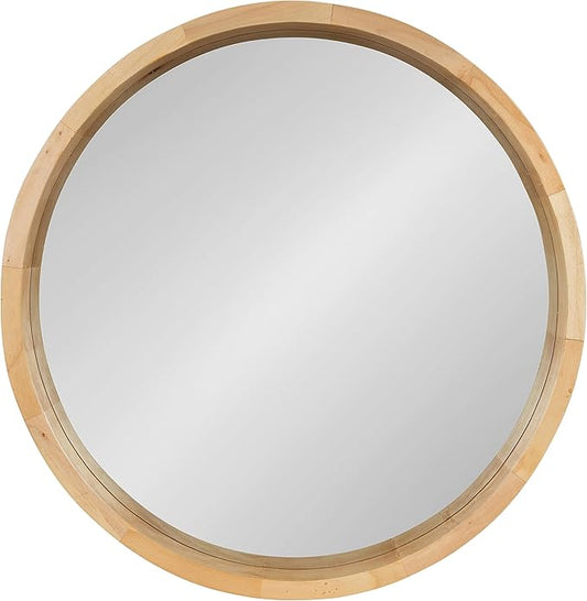 Kate and Laurel Hutton Round Decorative Modern Wood Frame Wall Mirror, 22 Inch Diameter, Natural Finish