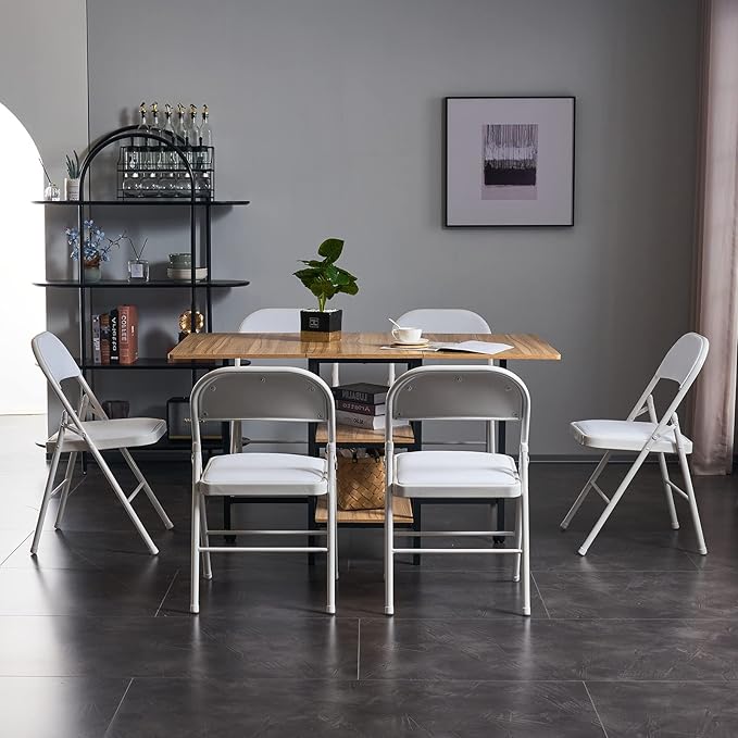 6 Pack White Folding Chairs with Padded Seats, Portable Stackable Foldable Chairs for Indoor and Outdoor, Commercial Seat with Metal Frame for Events Office Wedding Party, 330lbs Capacity