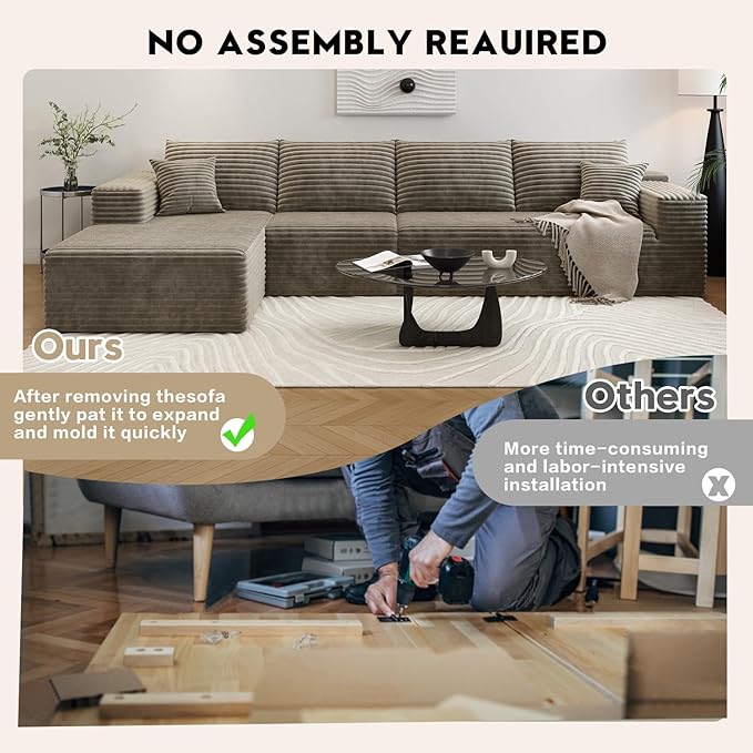 135.4" Cloud Sectional Couch with L-Shape Chaise,Modern Modular Sofa with Deep Seat, Upholstered Couches for Living Room Bedroom Apartments,No Assembly Required, (Camel,Left Facing Chaise)