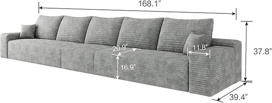 168.1" Oversized Modular Sectional Sofa Upholstered Couches, 5-Seat Cloud Couch for Livingroom Apartments,Deep Seat Pet-Friendly Fabric, No Assembly Required (Gray)