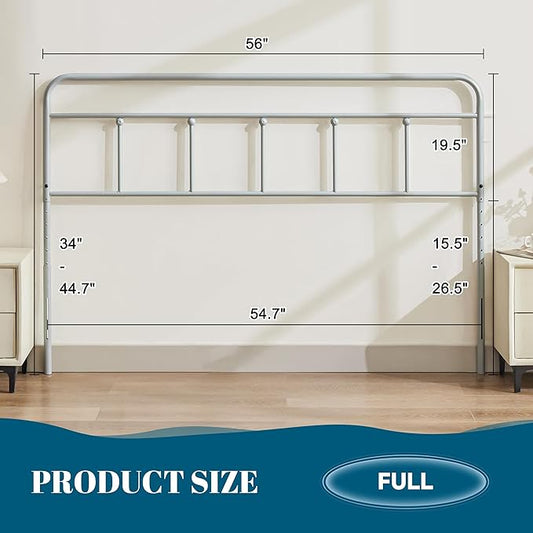 Metal Full Size Headboard, Sturdy and Durable Iron Headboard Adjustable Height from 34β to 44β, Victorian Vintage Full XL Bed Headboards, Farmhouse Head Board, Bed Frame Mount Grey