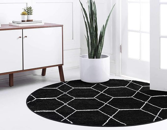 Unique Loom Trellis Frieze Collection Area Rug - Geometric (5' 1" Round, Black/ Ivory)