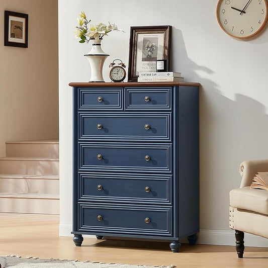 Farmhouse Dressers and Night Stand Set of 3, Wood 43.5'' Tall Dresser and 18'' Wide Chest of Drawers, Roman Column Nightstand Set of 2, Bedroom Furniture Dresser Suites for Living Room, Hallway, Home