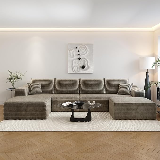 135.4" Cloud Sectional Couch with 1 Ottoman,Modern Modular Sofa with Deep Seat, Comfort U Shaped Sofa Couches for Living Room Bedroom Apartments,No Assembly Required, (Camel,Left Facing Chaise)