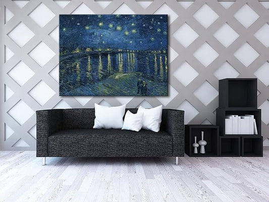 Wieco Art Starry Night Over the Rhone Canvas Prints Wall Art by Van Gogh Famous Oil Paintings Reproduction Extra Large Modern Gallery Wrapped Giclee Artwork Seascape Pictures for Bedroom Home Decor