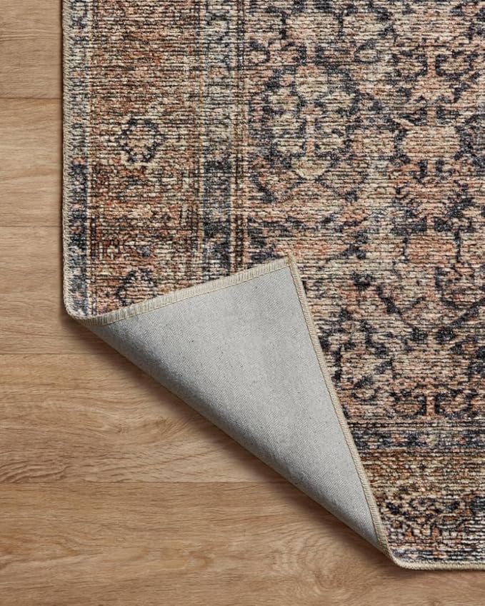 Loloi Amber Lewis Billie Collection, Ink & Salmon 2'-6" x 9'-6" Area Rug – Antique & Distressed Accent Rugs for Living Room, Bedroom, Entryway & Hallway, No Shed High Traffic Area Home Decor Rug