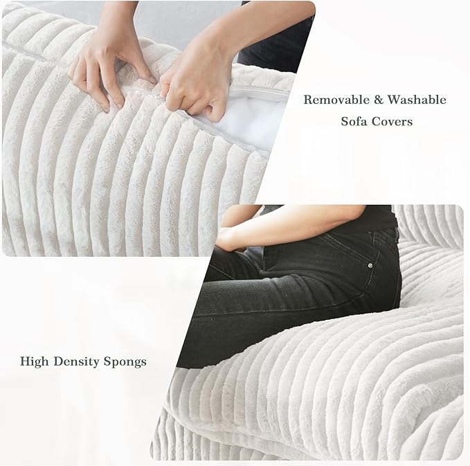 Modular Sectional Sofa, L Shaped Sofa with Ottoman, 78.74" Oversized Loveseat, Plush Deep Seat Sleeper Couches for Living Room, Apartment, Couch Cushion Covers Removable, Beige