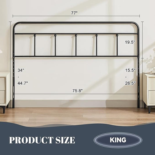 Metal King Size Headboard Only, Sturdy and Durable Iron King Headboard Adjustable Height from 34β to 44β, Victorian Vintage Bed Headboards, Farmhouse Head Board, Bed Frame Mount Black