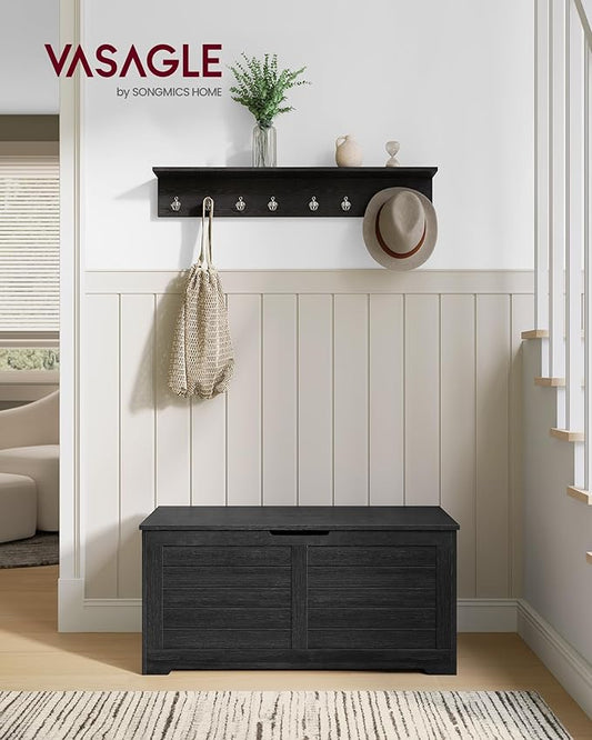 VASAGLE Storage Chest, Storage Bench with 2 Safety Hinges, Farmhouse Style, 15.7 x 39.4 x 18.1 Inches, for Entryway, Bedroom, Living Room, Charcoal Gray ULSB061B01