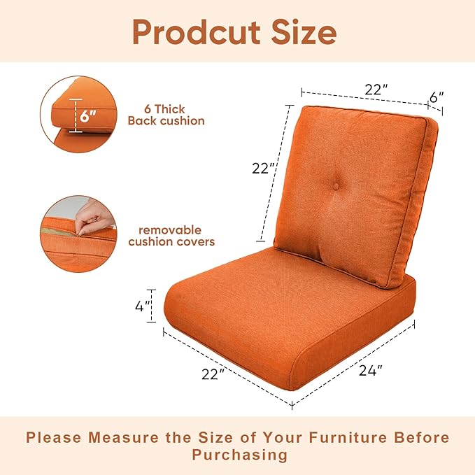 9-Piece Outdoor Patio Cushion Set - Fade & Water Resistant with Removable Olefin Cover, 22x24x4 Inch Memory Foam Cushions for Wicker Sectional Sofa – Orange/Buckle