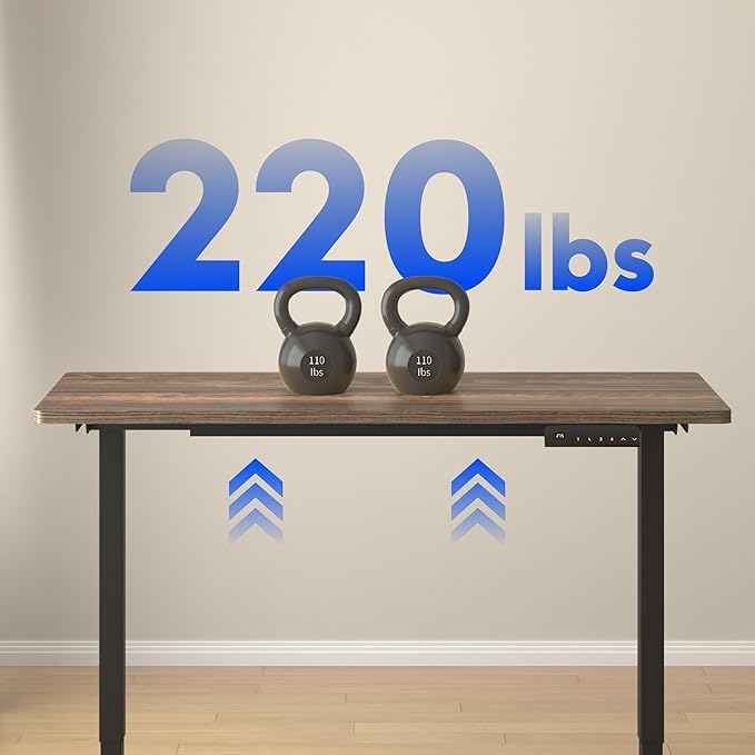 FLEXISPOT E3 Dual Motor Electric Standing Desk 55x28 Inch Whole-Piece Board Height Adjustable Electric Sit Stand Desk (Black Frame + Brown Wood Grain Desktop, 2 Packages)