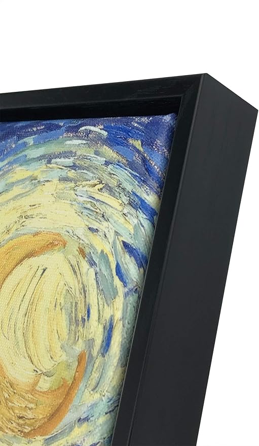 Wieco Art Framed Art Canvas Prints of Starry Night by Vincent Van Gogh Paintings Reproduction Post-Impressionism Artwork Framed Wall Art for Living Room Home Decorations Black