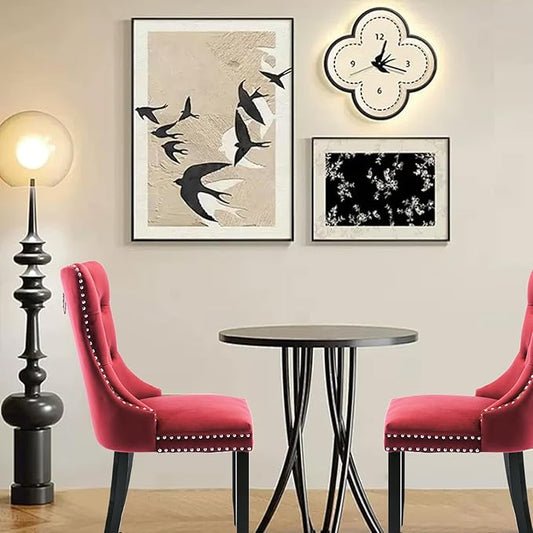 Velvet Upholstered Dining Chairs Set of 2, Modern Style Kitchen Side Chairs with Nailhead Trim and Wood Legs,Metal Pulling Ring for Dining Room Living Room(Wine Red,Set of 2)