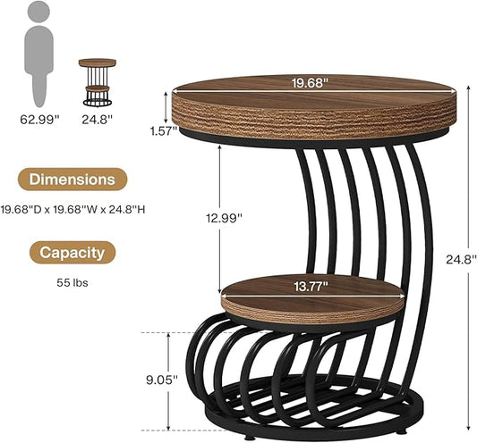 Tribesigns Round End Table Set of 2, 2-Tier Farmhose Wood Side Table with Shelf Storage, Small Sofa Side Bedside Nightstand, Accent Furniture for Living Room, Light Brown