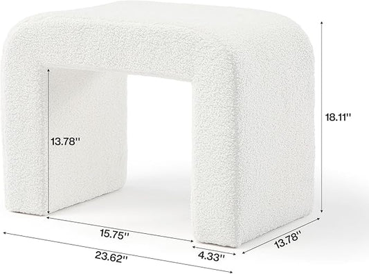 Tribesigns White Vanity Stool, Modern Ottoman Foot Rest for Couch, Large Foot Stool Ottoman, Extra Seating for Living Room, Shoe Bench for Entryway, Arched Makeup Chair for Vanity, 2 Packs