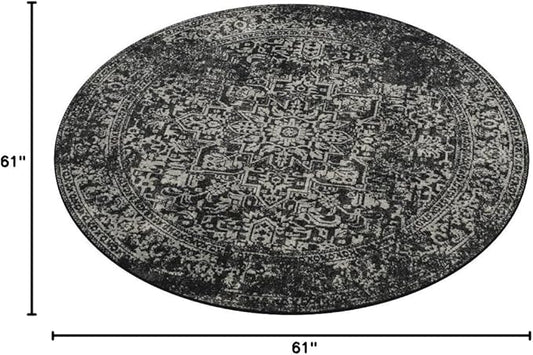 SAFAVIEH Evoke Collection Area Rug - 5'3" Round, Black & Grey, Distressed Design, Non-Shedding & Easy to Clean, Ideal for Living Room, Bedroom, Dining Space (EVK256R)