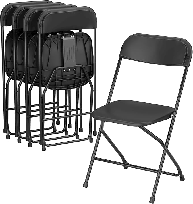 Allpop 5 Pack Plastic Folding Chair, 300lb Capacity, Portable Commercial Chair with Steel Frame for Home Office Wedding Party Indoor Outdoor Events, Stackable, Black