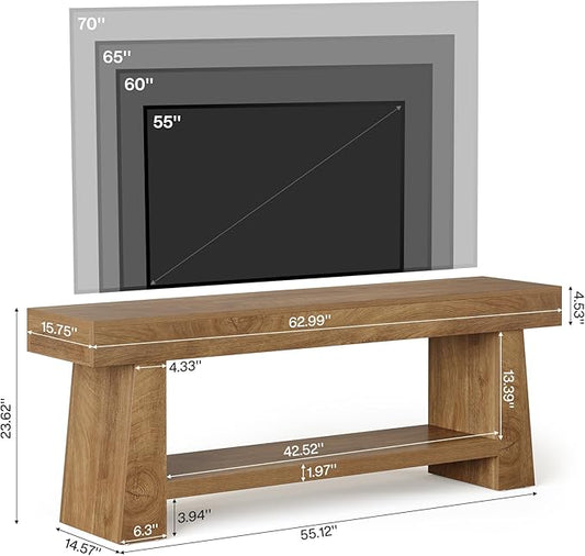 Tribesigns 63-Inch TV Stand for 55/60/65/70-Inch TVs, Farmhouse Entertainment Center with 2-Tier Storage Shelf, Long Wooden Media Console Table for Living Room, Bedroom, Brown