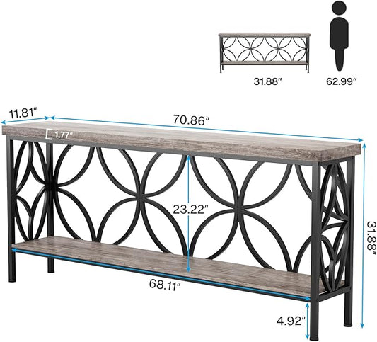 Tribesigns 70.9-Inch Narrow Sofa Table, Industrial Long Sofa Table Behind Couch, Entry Console Table with Storage for Entryway, Living Room, Foyer, Unique Design, Vintage Grey