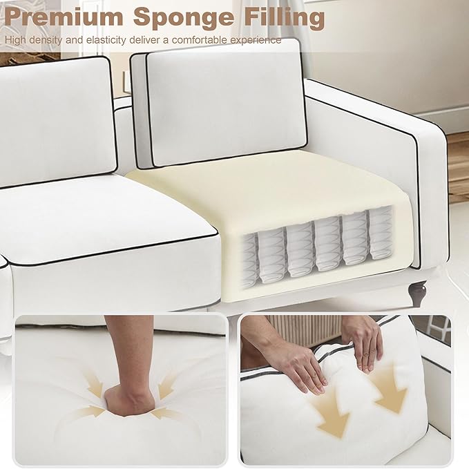 146" 4 Seater Cloud Couch with 2 Ottoman,Modular Sectional U Shaped Sofa with Armrests Wooden Legs,Oversized Deep Seat Comfy Thicked Cushion Upholstered Sofa for Living Room Bedroom,White