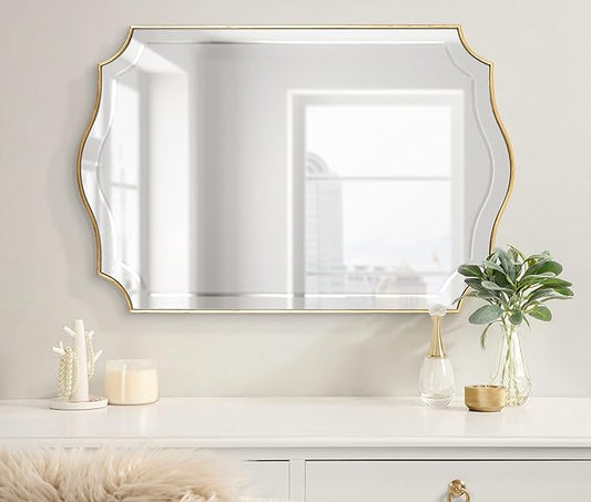 Kate and Laurel Hollyn Glam Scalloped Wall Mirror; 20 x 30; Gold; Decorative Traditional Wall Decor with Elegant Frame and Soft Scallops