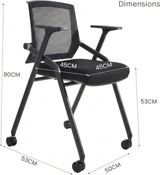 16 Pack Stackable Conference Room Chairs with Paddle Folding Office Chair Foldable Desk Chair Mesh Back and Arms for Conference Meeting Guest Reception Home Office Training Room Chair Black