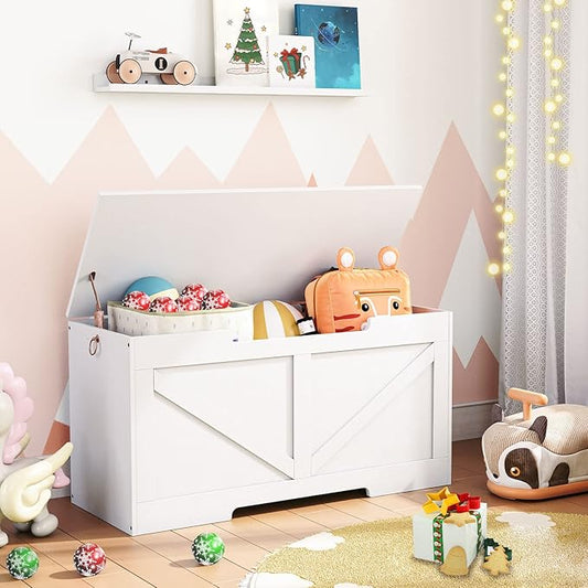 HOOBRO Storage Bench, 39.4” Retro Wooden Storage Chest with U-Shaped Cut-Out Pull, Safety Hinge, Supports 220 lb and Easy Assembly for Toy Box Organizer (White) WT771CW01