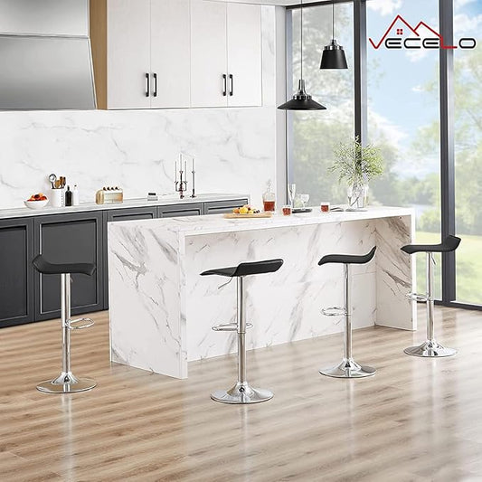 VECELO Bar Stools Set of 2, Swivel Bar Chairs, Adjustable Counter Bar Stools, Stools for Kitchen/Island/Bar/Dining Room/Party, Black