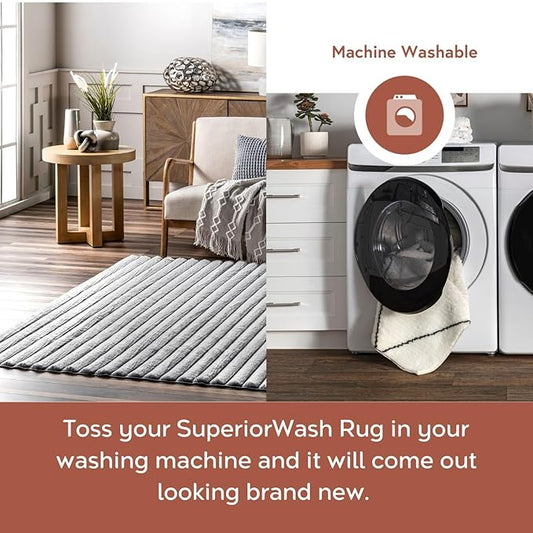 nuLOOM 3'9" x 6' Cozy Plush Area Rug, Machine Washable, Non-Slip, Soft Fluffy Shag Carpet for Living Room Bedroom Kids Room Nursery Home Decor, Kai Silver