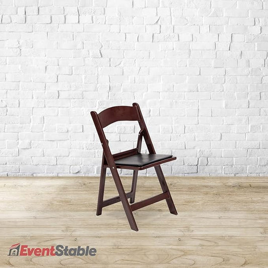 EventStable Titan PRO Resin Folding Chair - Mahogany Indoor/Outdoor Lightweight Folding Chair with Vinyl Padded for Weddings Parties Events - 4 Pack
