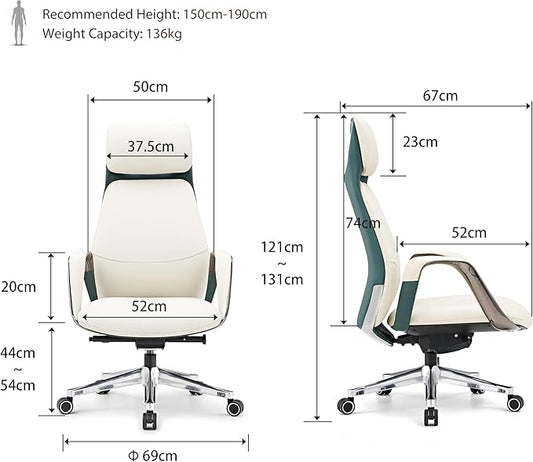 EUREKA ERGONOMIC Comfortable Office Chair Ergonomic Desk Chair, Genuine Leather Office Chair Big and Tall Executive Chair with Lumbar Support, Modern Ergonomic Chair with Wheels for Home Office- Beige
