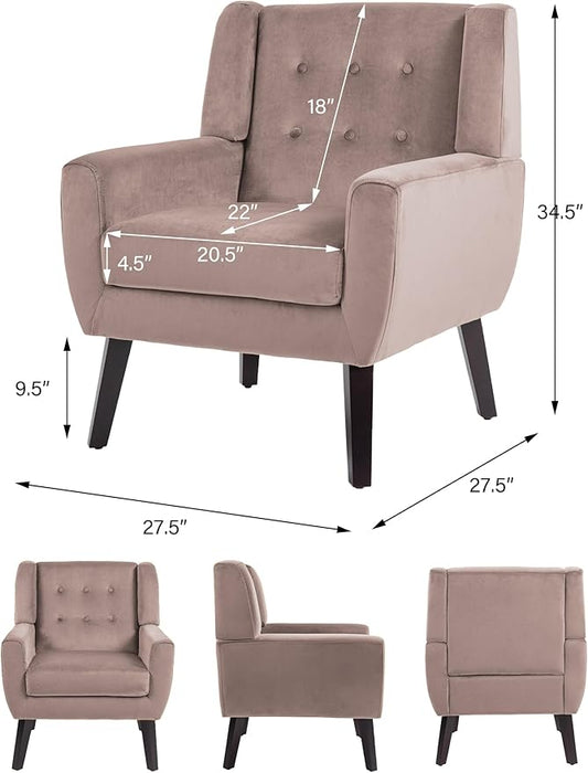 Accent Chair, Modern Velvet Arm Chair for Living Room, Bedroom, Comfy High-Resilient Sponge Reading Chair for Small Spaces (Velvet Silk Pink, Set of 2