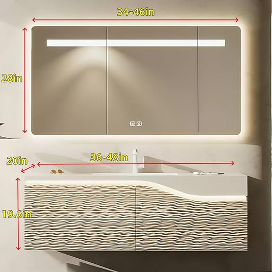 36in Elegant Modern Luxury Bathroom Vanity with Sink - Wall Mounted Solid Wood Cabinet & Smart LED Defogging Mirror | Single Sink Bathroom Cabinets