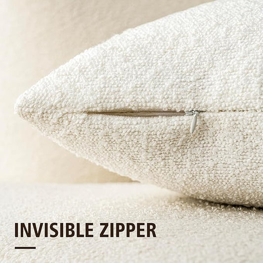 Foindtower Pack of 2 Textured Boucle Throw Pillow Covers Accent Solid Pillow Cases Cozy Soft Decorative Couch Cushion Case for Chair Sofa Bedroom Living Room Home Decor, 18 x 18 Inch,White
