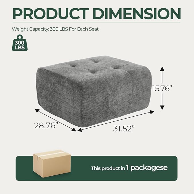 129.23”Modular Sectional Couch for Living Room, Modren L-Shape Cloud Sectional 4-Seater Sofa with 2 Movable Ottomans, Woven Texture Upholstery Boneless Couch, No Assembly, Grey