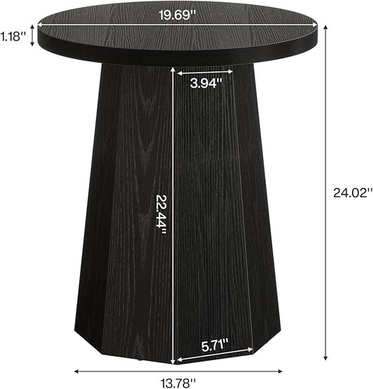 Tribesigns Farmhouse Round End Table Set of 2, Wooden Couch Side Table with Octagonal Base, Black Nightstand Pedestal Accent Furniture for Living Room, Bedroom (2)