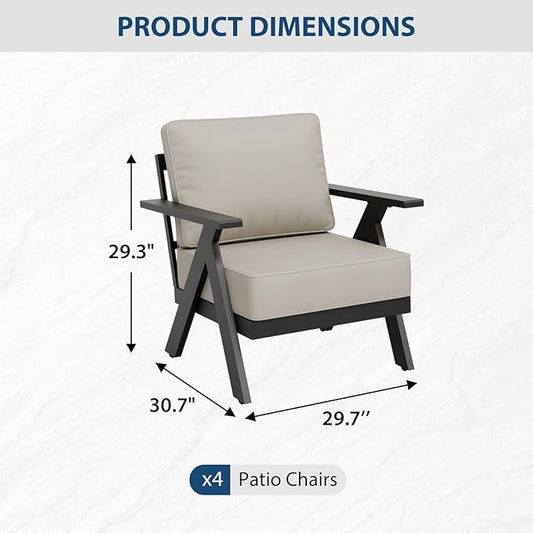 COOS BAY Iron Luxe Modern Outdoor Patio Chairs Set of 4, Lounge Accent Chairs for Backyard, Deck, Porch, Garden, Black/Beige
