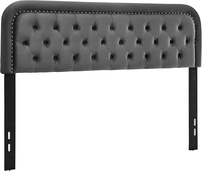 Tufted Upholstered Headboard,Button Solid Wood HeadBoards with Adjustable Height,Modern Performance Velvet Bed Head Boards,Easy Install&Nailhead (Grey, Full)