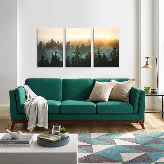 Forest Bathed in Sunlight Canvas Print Picture Painting Wall Art for Bedroom Living Room Framed 3 Piece Artwork Wall Decor for Bathroom Modern Room Plants Wall Decorations Size 16x24x3 Ready to Hang