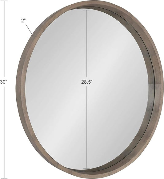 Kate and Laurel Hutton Round Decorative Wood Frame Wall Mirror, 30 Inch Diameter, Graywash