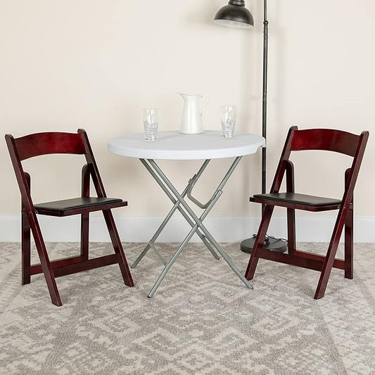 Flash Furniture 2 Pack HERCULES Series Mahogany Wood Folding Chair with Vinyl Padded Seat