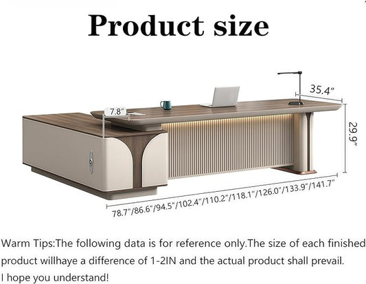 Modern L Shaped Desk, 110.2 inch Large Desk with Storage, Executive Desks for Home Office No Installation Required with Drawers and Lockable
