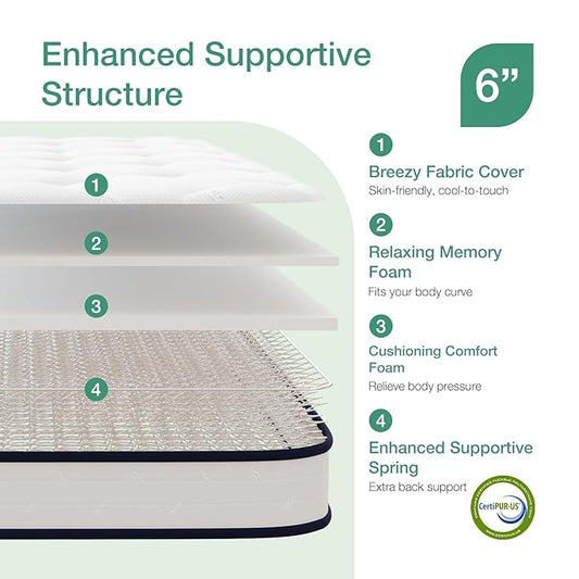 Novilla 6 Inch Twin Mattress,Bonnell Spring Hybrid Mattresses for Spine Support & Cooling Comfort - Twin Bed Mattress,Adaptive Foam Layer with Medium Firm- CertiPUR-US Certified for Youth/Guest Rooms
