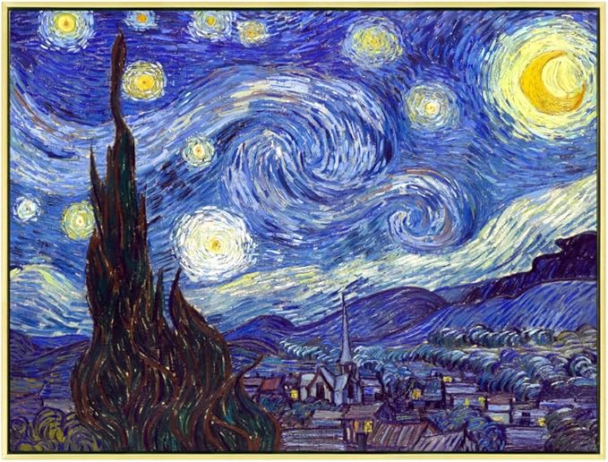 Wieco Art Framed Art Giclee Canvas Prints of Starry Night by Vincent Van Gogh Paintings Reproduction Post-Impressionism Artwork Framed Wall Art for Living Room Home decorations
