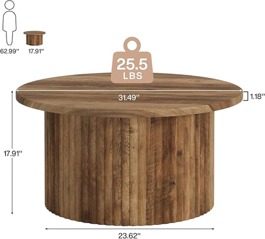 Tribesigns 31.5" Round Coffee Table, Farmhouse Circle Center Table with Sturdy Metal Base, Modern Accent Sofa Side Table for Living Room, Wooden Grain Veneer Top