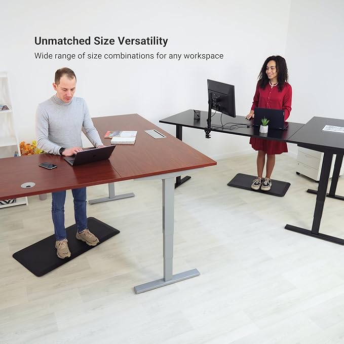 Progressive Desk Stand Up Height Adjustable Standing Desk - L Shaped 85" x 72" Corner Computer Rising Workstation Electric Table - White Frame, Gray Oak Top