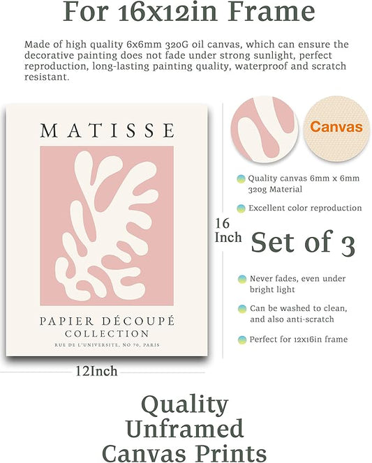 Matisse Art wall Décor Set of 3,Unframed Pink Tree wall art,Truly Quality Canvas Prints for 12x16in,Art poster decoration for kitchen, bathroom,living room,bedroom