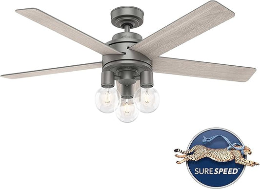 Hunter Fan Company, 51842, 52 inch Hardwick Matte Silver Ceiling Fan with LED Light Kit and Handheld Remote