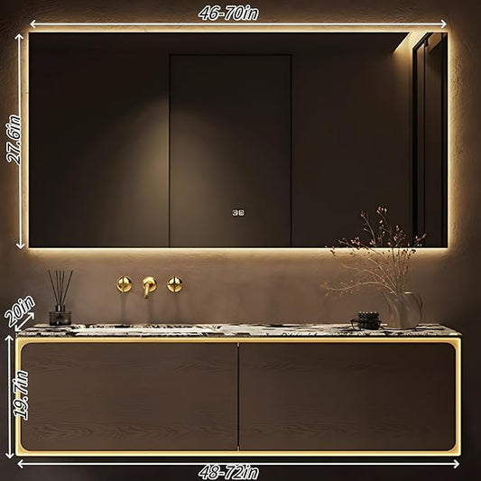 54IN Bathroom Vanity Set with a Single Sink - Embedded Sensor Light Strip & Large Capacity Floating Cabinet | Modern Bathroom Vanities with Defogging Mirror Surface & LED Lighting (Mirror)