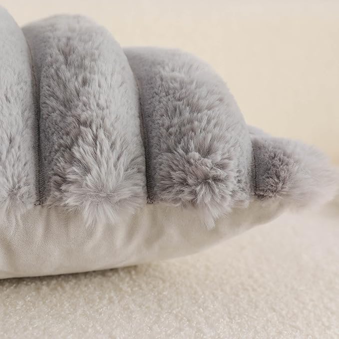 Neelvin Grey Faux Fur Cozy Soft Striped Decorative Throw Pillow Covers 22x22 inch Set of 2,Velvet Pillowcase Cushion Case for Sofa Couch